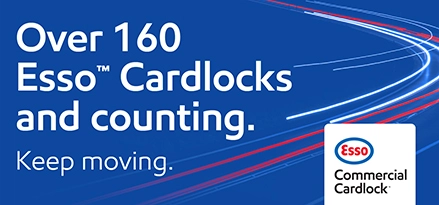 Blue image with text and Esso Commercial Cardlock logo